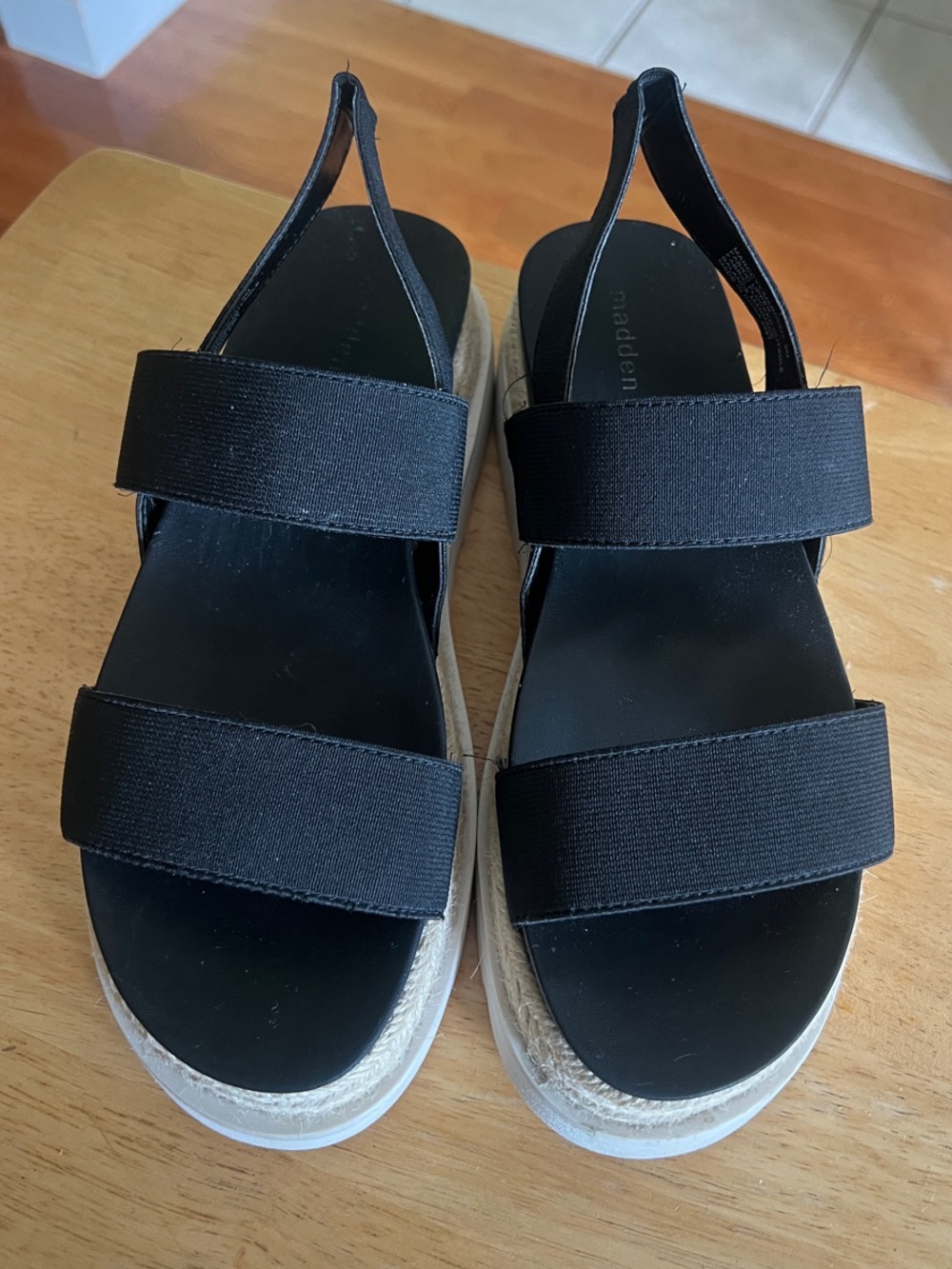 Madden Girl Black Dual-Strap Platform Slingback Sandals